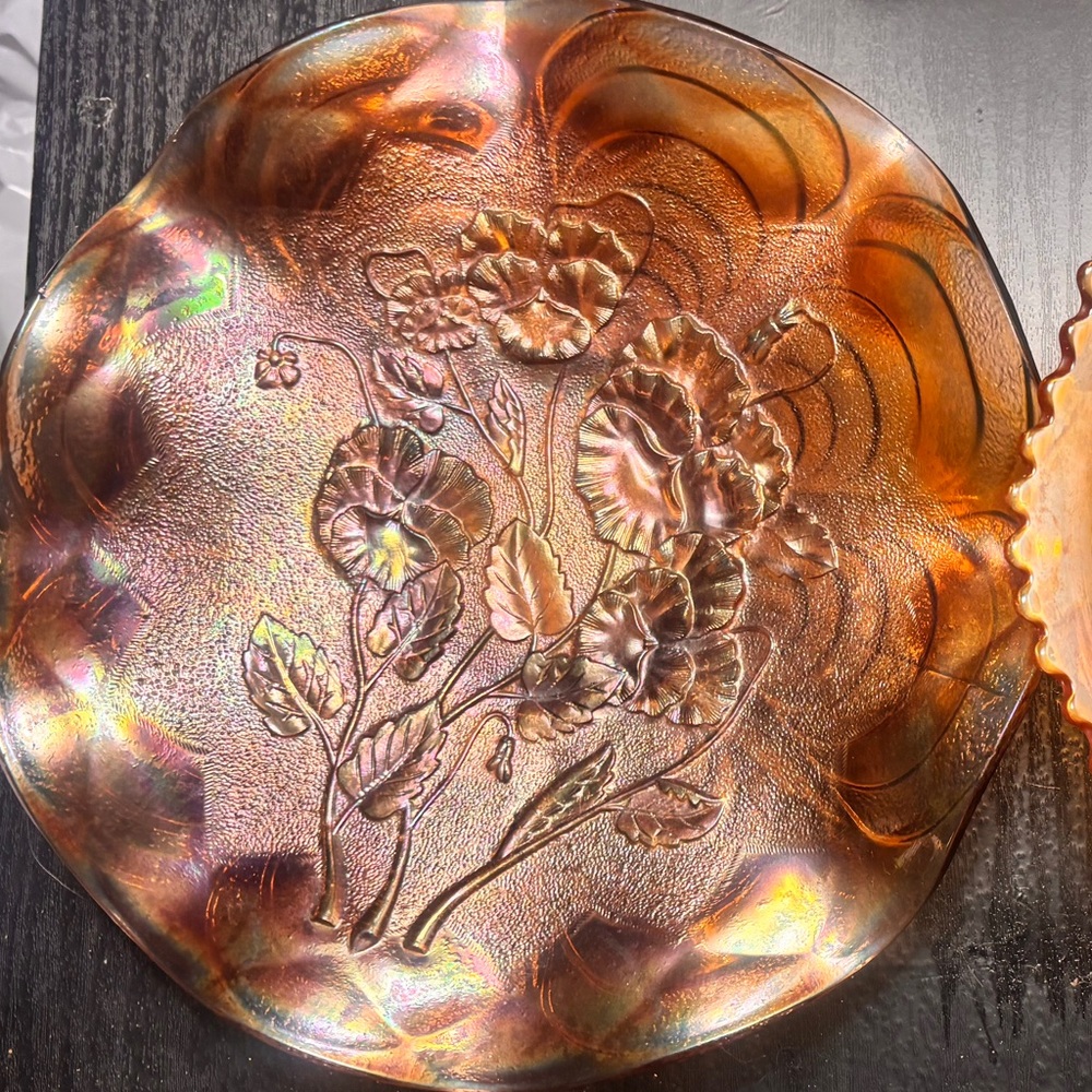 Vintage Carnival Glass Bowl Set- Amber /Marigold Iridescent Art Glass